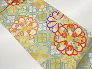 菊に花々花菱亀甲模様織出し袋帯